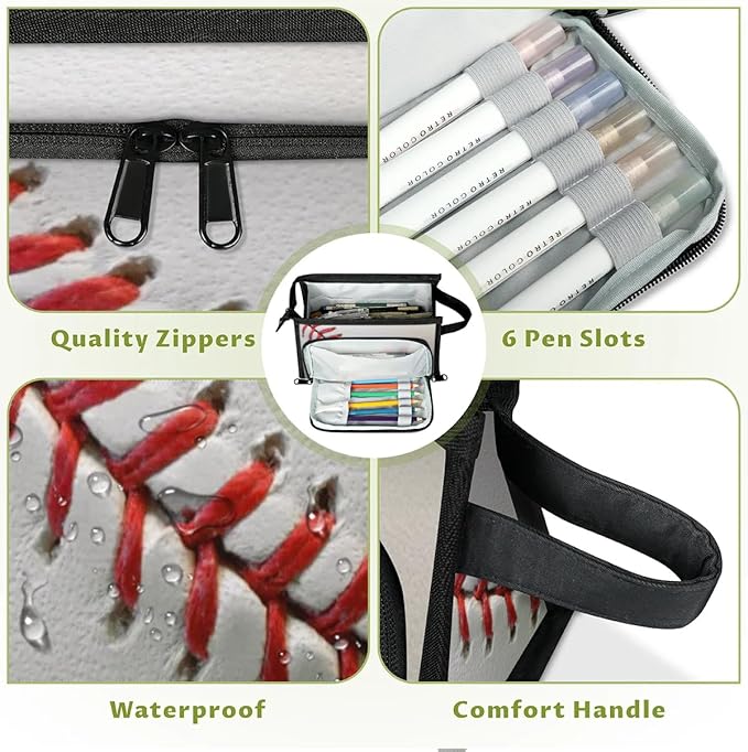 Large Capacity Pencil Case Pouch, Baseball Laces Portable Zipper Pencil Cases Pencil Bag Office Stationery Bag Makeup Bag Desk Organizer for Women Men
