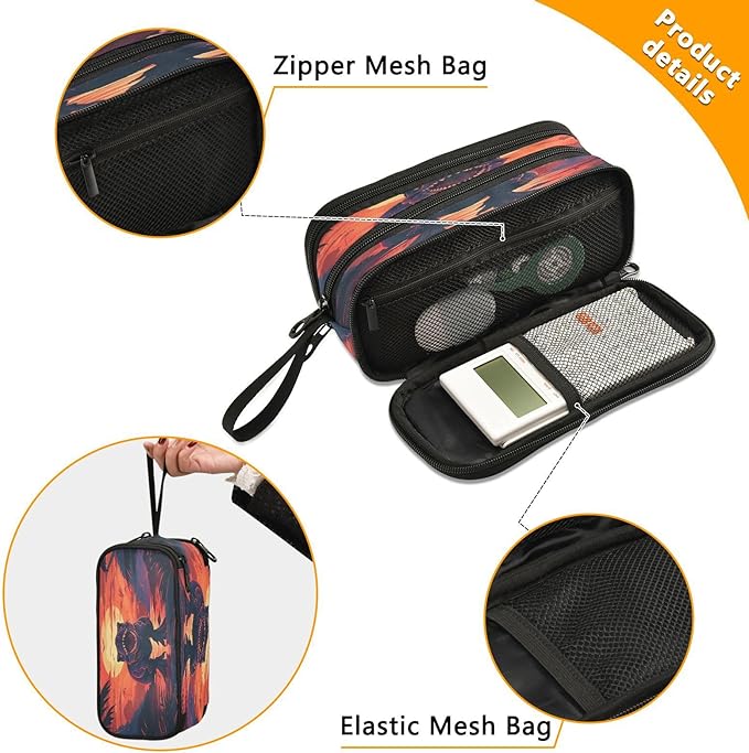 Dinosaur Sunset Pencil Case Box Boys Girls Large Pencil Pouch Zipper Compartments Big Capacity Stationery Pen Bag Organizer Kids Teens Adults School