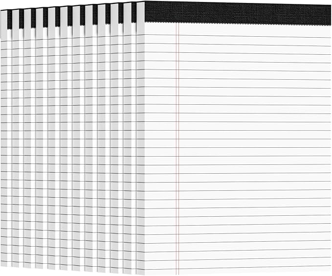 12pcs Legal Pads 8.5 x 11, 50 Sheets/Pack, Notepads 8.5 x 11 Inch, White Note Pads Clear Print Writing Pads of Paper, Memo Pads , Perforate Legal Notepads Paper , Wide Ruled Lined with Sturdy Back