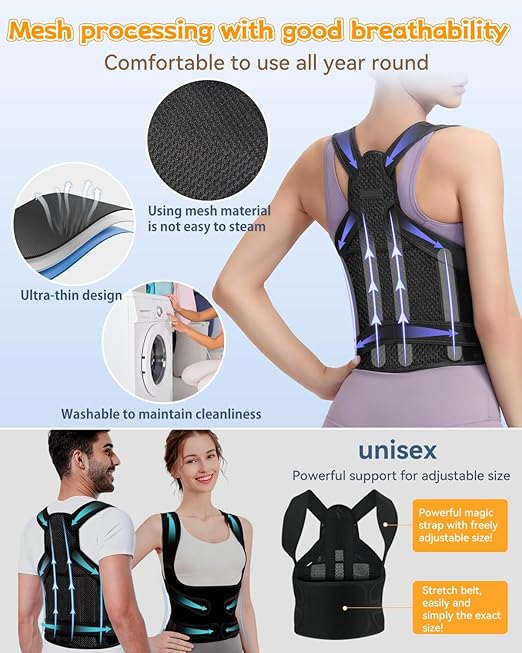 Posture Corrector for Women & Men, Back Brace Adjustable Full Back Support - Shoulder Straightener for Upper & Lower Back Pain Relief, Scoliosis, Hunchback, Hump, Thoracic Spine Correc (Medium)
