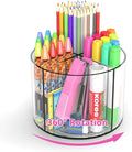 Small Pencil Organizer for Desk Acrylic 4 Compartments, Tiny Rotating Art Supply Organizer Kids, Spinning Round Marker Small Clear Desktop Caddy Swivel Office Pen Pencil Holder