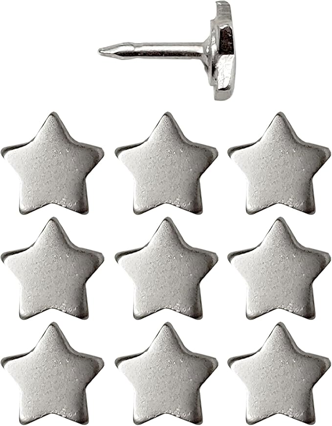 Mini Star Push Pins - Silver Mini Star Pins - for Cork Board, Maps, or Lapel Pin Use - Designed in USA - Set of 10