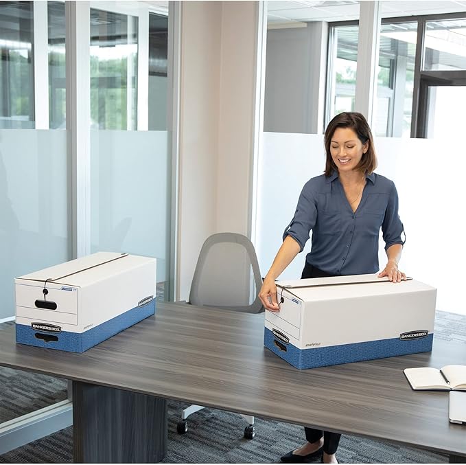 Bankers Box 12-Pack Medium-Duty String & Button File Storage Box, FastFold Assembly, Letter, STOR/FILE, (00704)