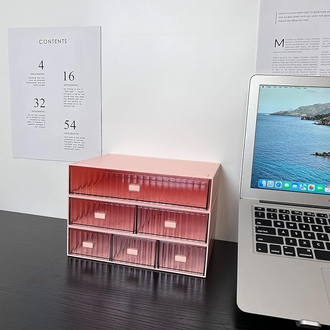 Desk Drawer Organizer, Stackable Plastic Storage Drawer, Red, 1 Compartment