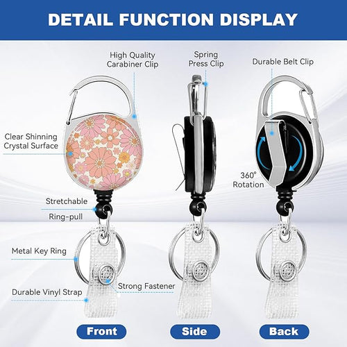 2 Pack Flower ID Badge Holder with Heavy Duty Retractable Reel Keychain for WomenStudents,Teachers, Nurses, Office Use 5