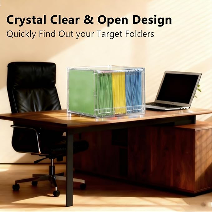 MUKAI File Box Organizer, Hanging Folder Storage Boxes, File Folder Organizer with Slide, Filing Crate Bin Holder with Letter-size File Holder Filing Box for Office, Home, Decor (2)