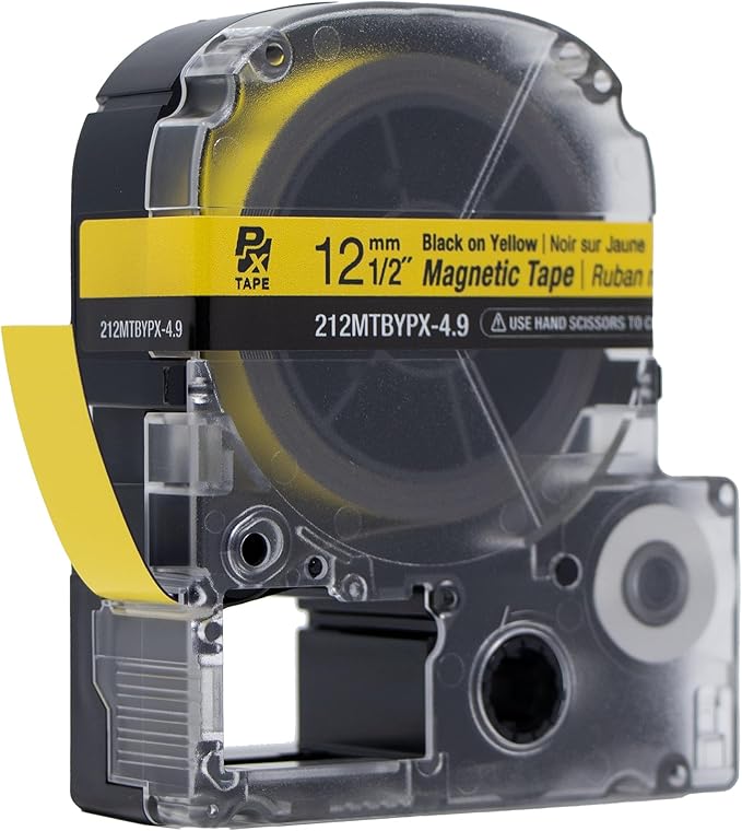 Epson LABELWORKS 212MTBYPX-4.9 Genuine Magnetic Tape Cartridge - Black on Yellow Magnet Label Maker Tape - 1/2" (12MM) Wide, 4.9 ft, Yellow