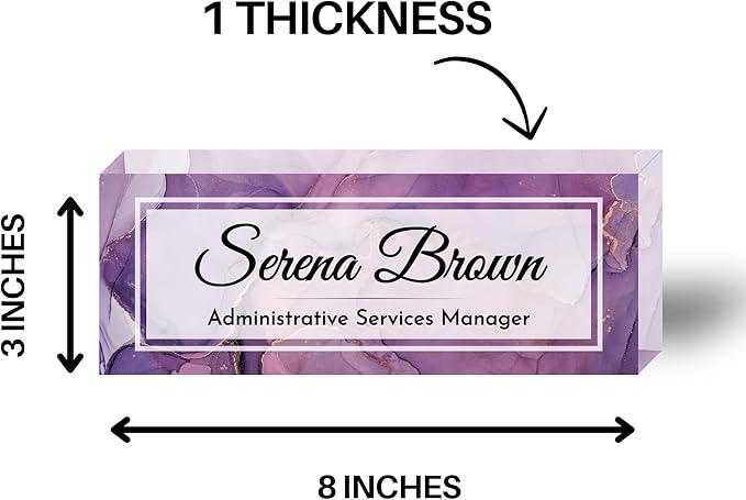 Customized Clear Acrylic Thick 8x3" Desk Name Plate Block with Personalized Logo - Professional Office Decor - Customized Acrylic Plate Gift for Teacher Co-workers, Christmas Gifts for Her, Thanksgiving Gifts (Purple Dream)
