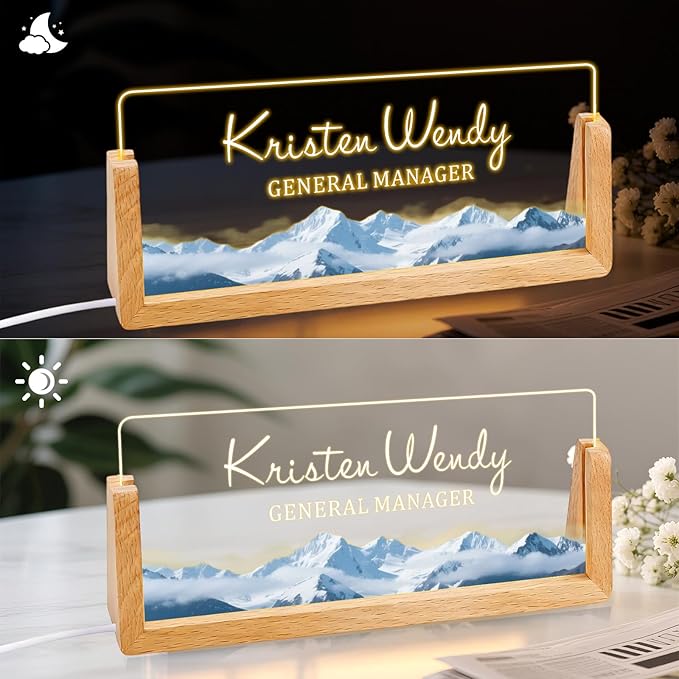 Ships Next Day, Custom Name Plate for Desk - Business Light Up Acrylic Desk Name Plate Personalized Elegant Office Gift for Boss Coworker Teacher Employee Appreciation Gift, Office Decor for Women Men