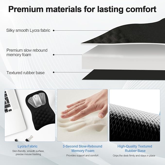 3-in-1 Ergonomic Mouse Pad with Wrist Rest & Keyboard Wrist Rest, Memory Foam Support with Massage Bumps, Anti-Slip Base, Comfort Wrist Support for Relieve Wrist Pain Office, Gaming (Black)