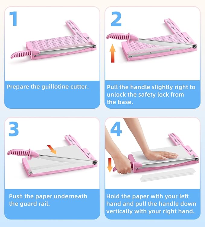 Firbon 12" Guillotine Paper Cutter with Hidden Ruler, Compact Heavy Duty 12-Sheet Capacity Trimmer for Cardstock, Photos, Scrapbooking, Office, Classroom, Studio (Pink)