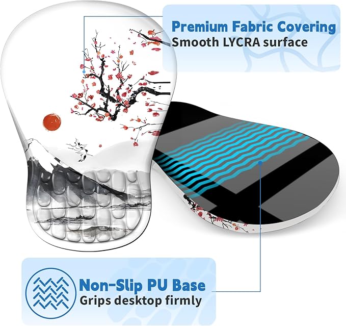 YIWEI Ergonomic Mouse Pad with Wrist Rest - Comfortable Office Mousepad with Memory Foam Wrist Support for Carpal Tunnel Relief, Mouse Pads with Non-Slip Base for Gaming and Home (Landscape Painting)