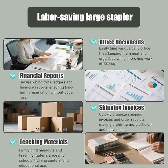 Heavy Duty Staple Gun, Industrial Grade 240 Page Capacity Ergonomic Labor-Saving Stapler, Extra Large Jumbo Desk Stapler for Office & Commercial Use, Anti-Jam Metal Construction with 3000 Staples