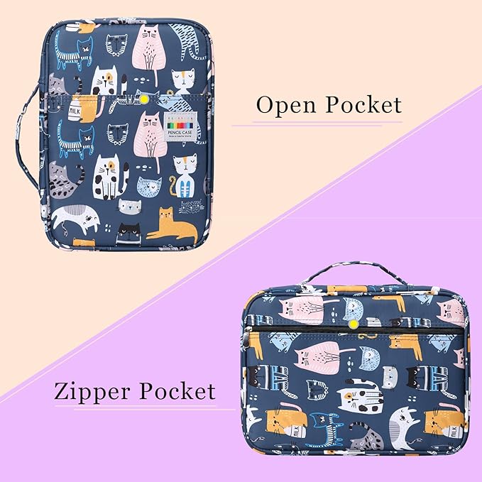 220 Slot Colored Pencil Case Pen Bag with Zipper for Artist Storage Organizer for Watercolor Pencil Gel Pen Marker Highlighter Large Capacity Handy Pencil Holder (Cat)