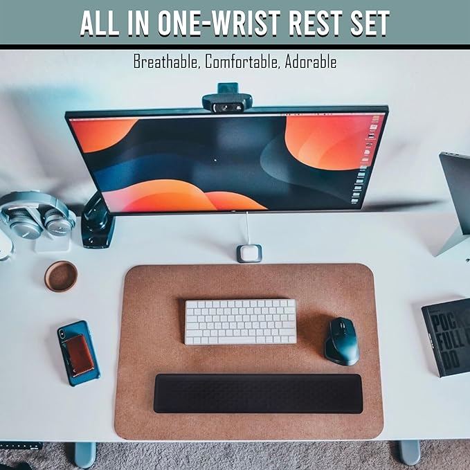 Keyboard Wrist Rest Black, Extra-Wide Ergonomic Memory Foam Wrist Rest Arm Cushion, Soft Non-Slip Wrist Support Pad for Computer, Laptop & Desk | Pain Relief & Typing Comfort for Office & Gaming