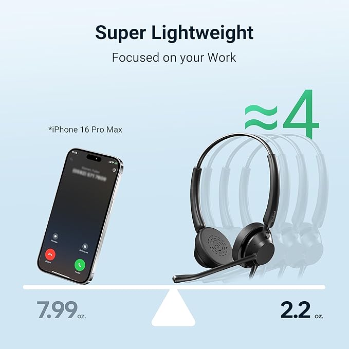Easilent Wired Headset with Mic for PC, USB Headset with Noise Canceling Mic & in-line Control for Meetings, Computer Headset for Work, Office, WFH, Teams, Zoom, 3.5mm/USB-A