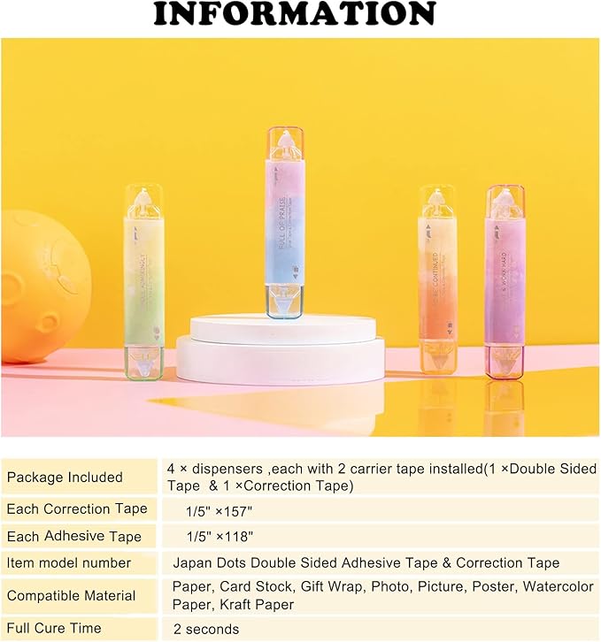 BITOSEE 2 in 1 Correction Tape and Double Sided Tape Roller, Cute Quick Dry Japan Correction Tape, with Permanent Scrapbook Adhesive Tape Dispenser, for School Office Supplies(SH-C)