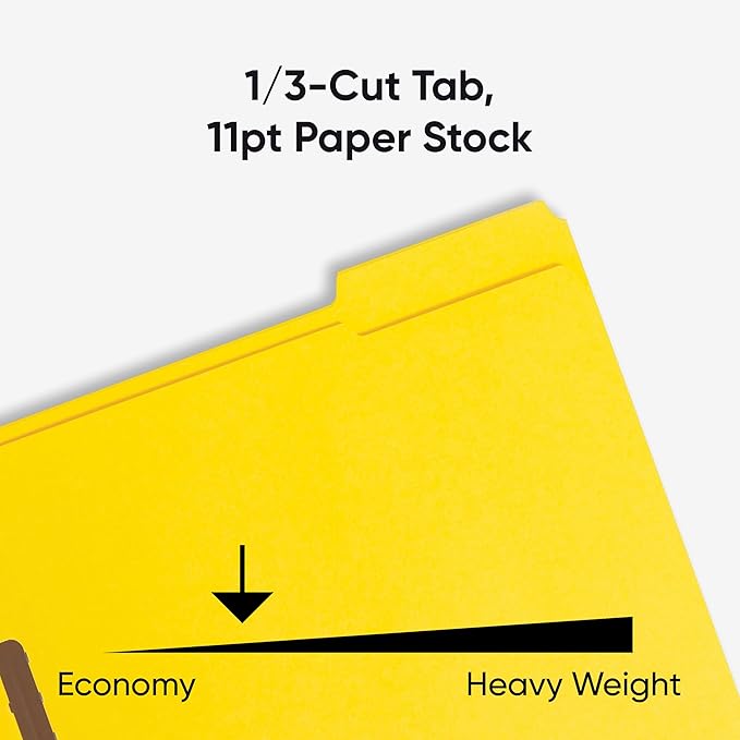 Smead Fastener File Folders, Reinforced 1/3-Cut Tabs, 2 Fasteners, Letter Size, Yellow, 50 per Box (12940)