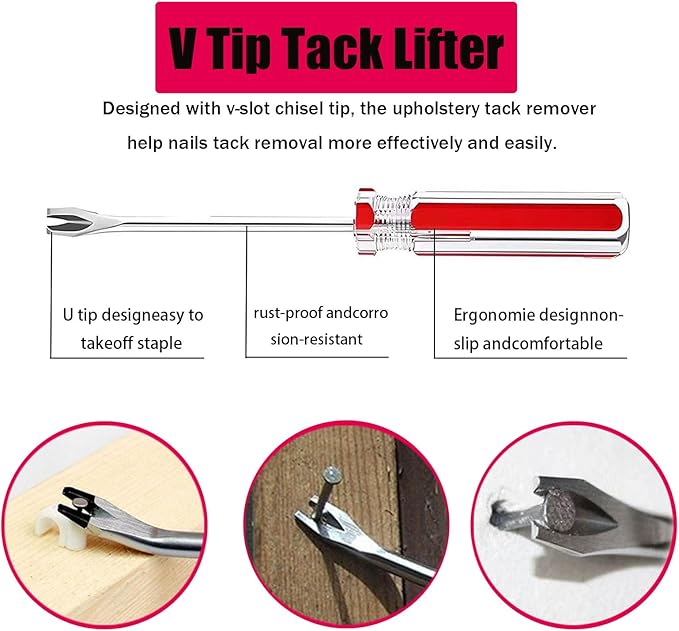 Sichgitzo 4-Piece Staple & Tack Remover Tool Set - Professional Upholstery Nail Puller, Staple Lifter, Glue Remover & Pliers for Furniture, Floor, Wood, Photo Frames & Car Interiors