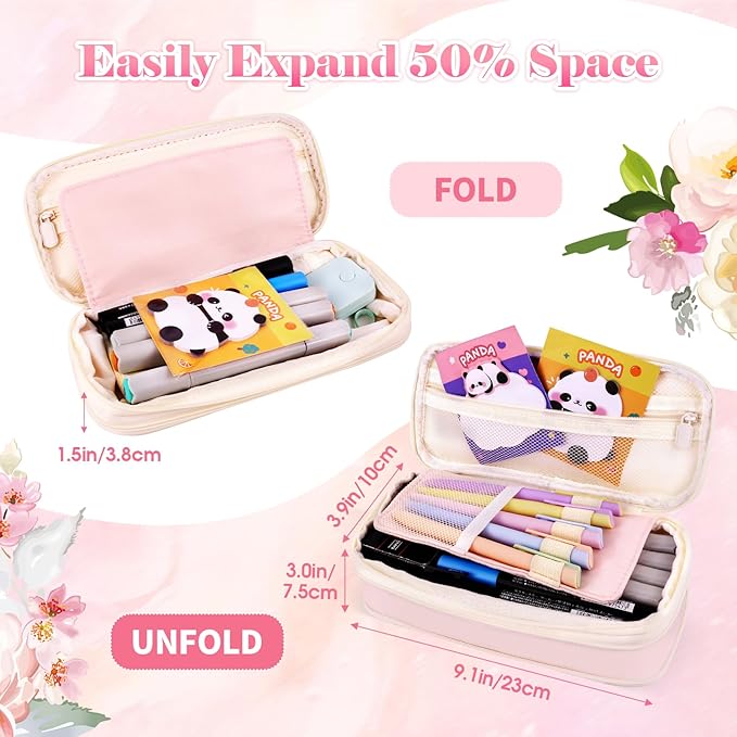 Preppy Pencil Case for Girls, Cute Large Pencil Pouch, Personalized Initial Pencil Bag with Zipper for School College Office Supplies, Back to School Supplies Gifts for Teen Girls (S, Pink)