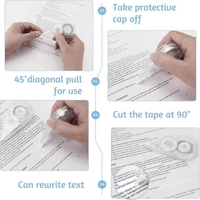 JEFURE 30 Pcs Correction Tape, 39.4 Ft White Wrong Out Tear-Resistant Bulk, Instant Corrections Easy To Use Applicator for School, Office, Note Taking, Journal (Tape Width 0.2 in, Clear)