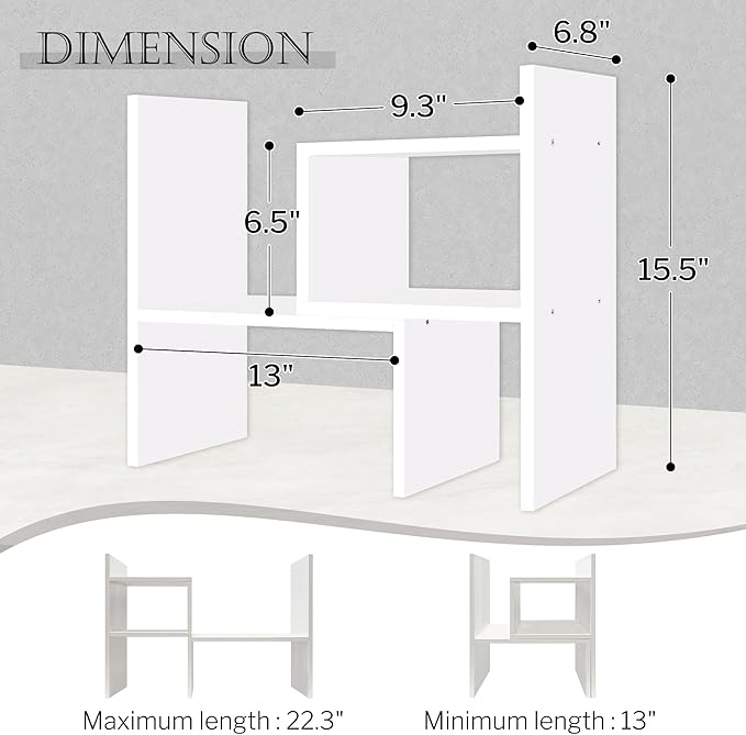 Jerry & Maggie - Desktop Organizer Office Storage Rack Adjustable Wood Display Shelf | Birthday Gifts - Toy - Home Decor | - Free Style Rotation Display - True Natural Stand Shelf (White)