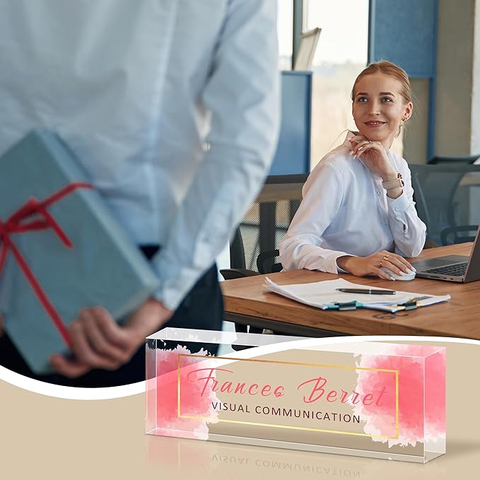 Personalized Name Plate for Desk, Custom Acrylic Desk Name Sign, Office Appreciation Gifts for Women Men Coworkers Boss Teacher Employee (Pink Cloud)