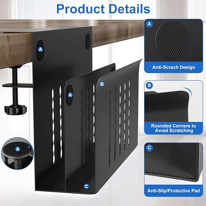 HAMOPY Desk Side Storage, 2 Tier Steel Hanging Desk Organizer with Magnetic Pen Holder, No Drilling Standing Desk Drawer Cable Management Tray, Under Desk Laptop Holder for Office, School&Home (Black)