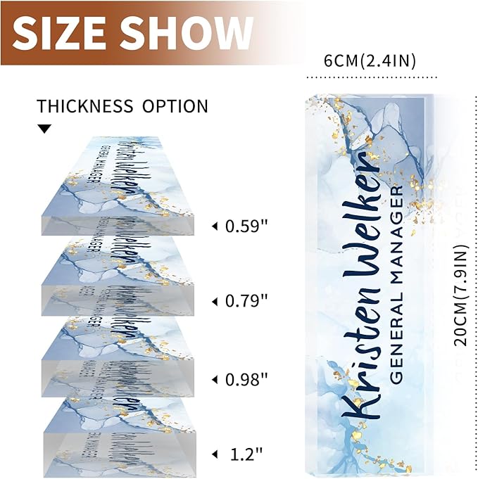 Name Plate for Desk, Desk Name Plate Personalized, Office Decor for Women Men, Acrylic Desktop Accessories, Office Appreciation Gifts for Boss Social Workers Nurse Teacher Employee (Blue/White)