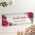 Personalized Name Plate for Desk, Custom Acrylic Desk Name Sign, Office Appreciation Gifts for Women Men Coworkers Boss Teacher Employee (Flower-Rose)