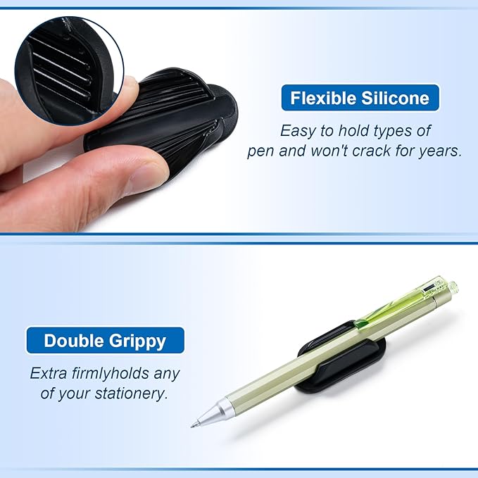 10 Pack Adhesive Pencil Holders for Desk,Silicone Flexible Pen Holder for Wall, Office, School,Home,Classroom Must Haves,Teacher Essentials Accessories,Desk Organizer,Art Supply,Small Gift (10, Black)