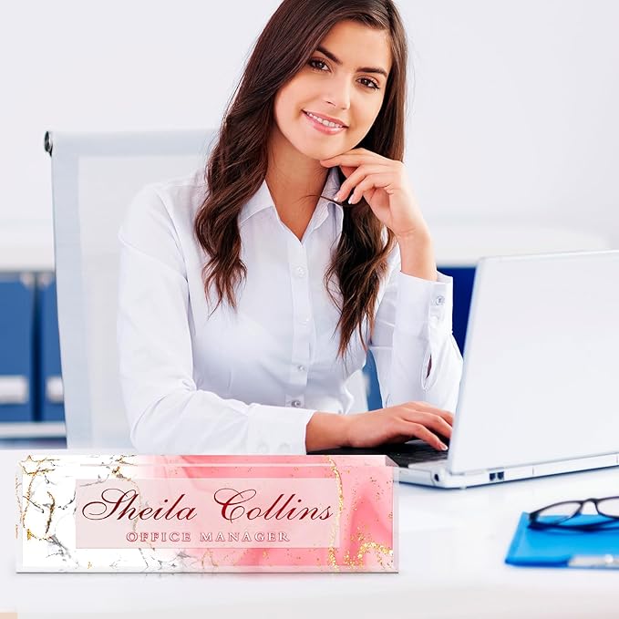 Custom Acrylic Name Plate for Desk, Employee Appreciation Gifts, Office Decor, Personalized, Funny Office Gifts for Coworkers Boss Teacher (Pink/White)