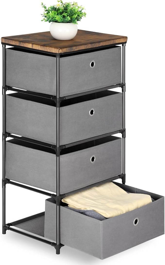 HAITRAL Drawer Clothes Organizer, Fabric Storage Chest - 4 Drawers Storage Organizer Unit for Closet, Easy Assembly Closet Dresser for Dorm, Bedroom, Hallway, Storage Bins (Gray)