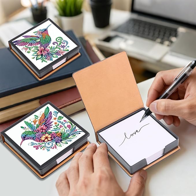 2 pcs Bird Diamond Painting Kit Note Box,Memo Paper Storage Box Diamond Art,Sticky Note Holder Diamond Art,Diamond Painting Memo Pad for Office Desk. (Bird)