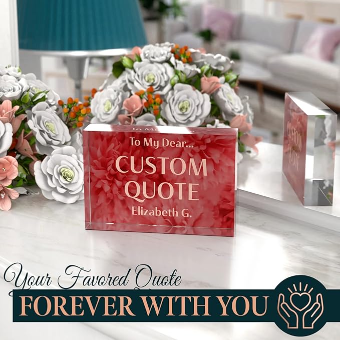 Personalized Gifts, Custom Quote Block Letter Board,Crystal-Clear Acrylic with Gift Box,17 Styles, Holiday and Christmas Gift for Mom, Dad, Girlfriend, Him or Her, Husband, Wife (4"x6", Rosy)