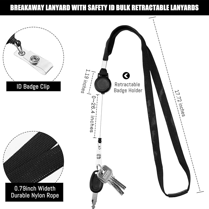 Windyun 108 Pcs Breakaway Lanyard with Safety ID Bulk Retractable Lanyards Flat Neck Straps (Black)