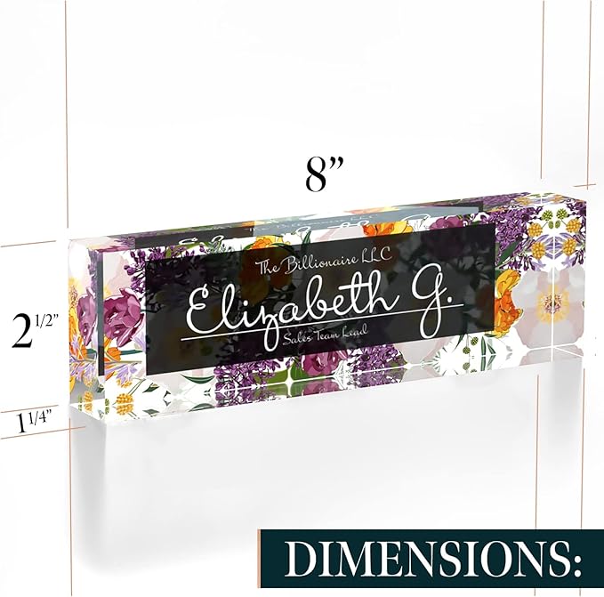 Desk Name Plate Personalized, Custom Name Plates 2½/x8 Inches, Thick Crystal-Clear Acrylic, Gift Box, Office Desk Decor. USA Made by ACRYLUXE (Vaseful)
