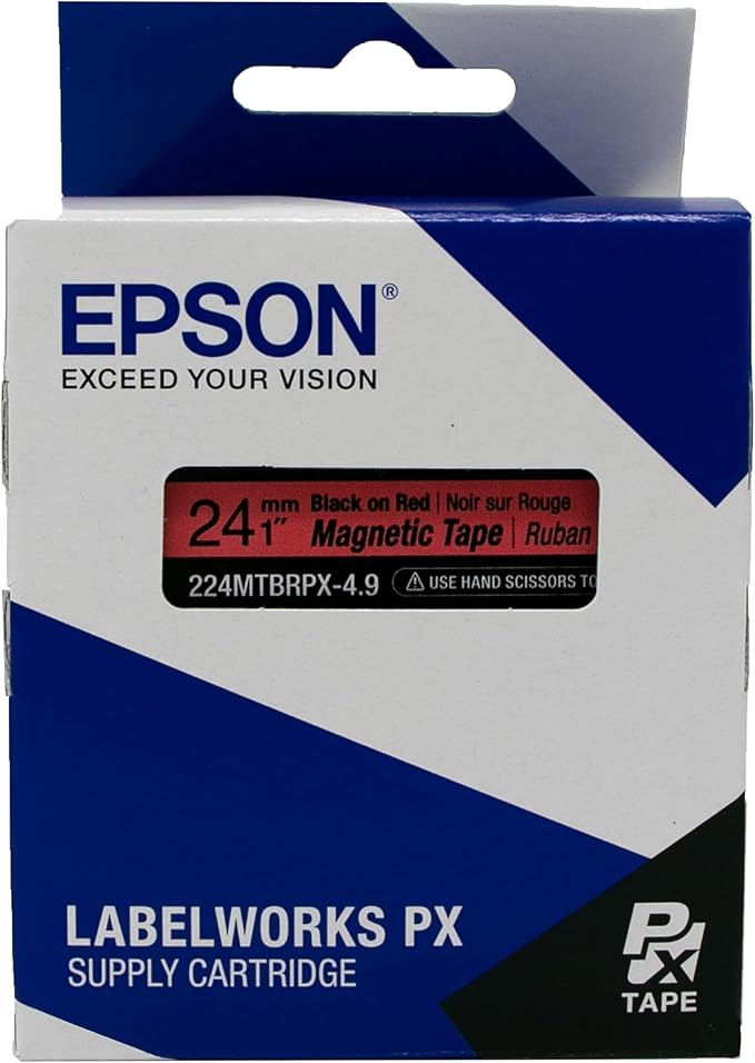 Epson LABELWORKS 224MTBRPX-4.9 Genuine Magnetic Tape Cartridge - Black on Red Magnet Label Maker Tape - 1" (24MM) Wide, 4.9 ft, Red