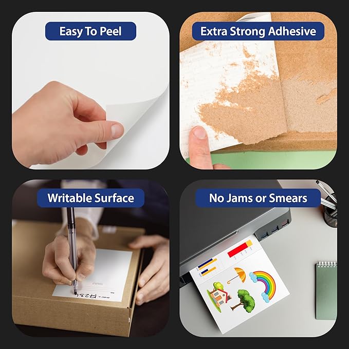 100 Sheet (200 Labels) | 8.5" x 11" 2 UP Half Sheet Self Adhesive Shipping Labels for Laser & Inkjet Printers | Ecommerce, Address, Mailing, Labeling, Packaging