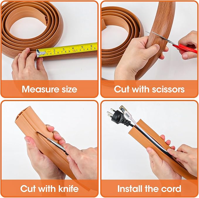 20 FT Floor Cord Cover, Cord Covers for Wires on Floor, Cord Protector, Floor Cable Cover, Hide Extension Cord Covers for Floor, Cable Cavity: 0.47" (W) x 0.29" (H) - Brown