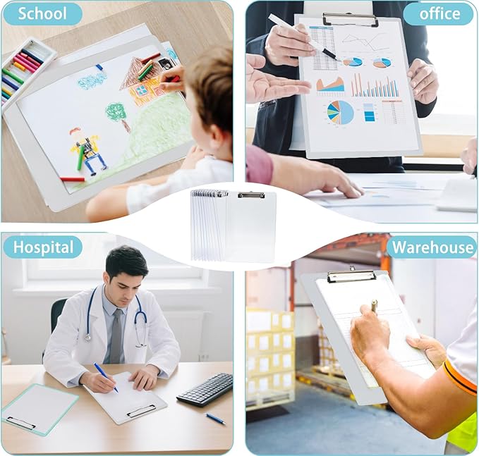 Dovesail 12 Pack Plastic Clipboards A4 Letter Size, 12.5" x 9" Clear Clipboards Bulk, Hangable Clip Boards with Low Profile Metal Clip,Office Supplies Classroom