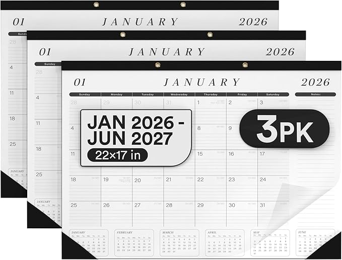 2026 Desk Calendar Large 22x17 Runs Until June 2027 Work Calendar with To-do List & Notes Yearly Preview 18 Months With Plastic Cover Desk Calendar 2025-2026 Large 22x17 Black White With Protective Cover Bulk Planner for Home School Office Pad Calendar...