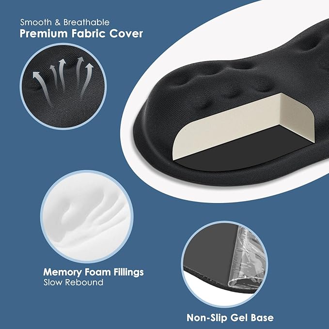 VANKEY 2 Pack Mouse Wrist Rest, Ergonomic Desk Wrist Pad for Mouse, Comfortable Computer Mouse Wrist Support with Memory Foam Fillings, Non-Slip Base (Black)