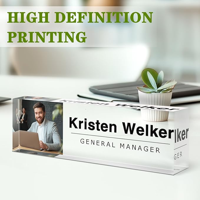 Custom Name Plate for Desk, Personalized Desk Name Plate with Photo, Office Desk Decor for Women Men, Acrylic Desk Accessories, Office Gifts for Boss Manager Teacher, Employee Appreciation Gifts
