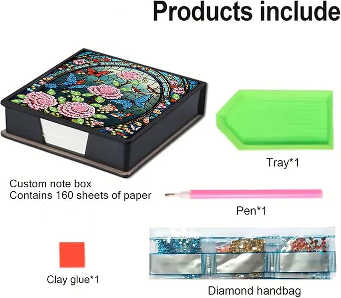 Flower Diamond Painting Kit Note Box,Memo Paper Storage Box Diamonds Art,Sticky Note Holder Diamond Art,Diamond Painting Memo Pad For Office Desk. (Flower2)