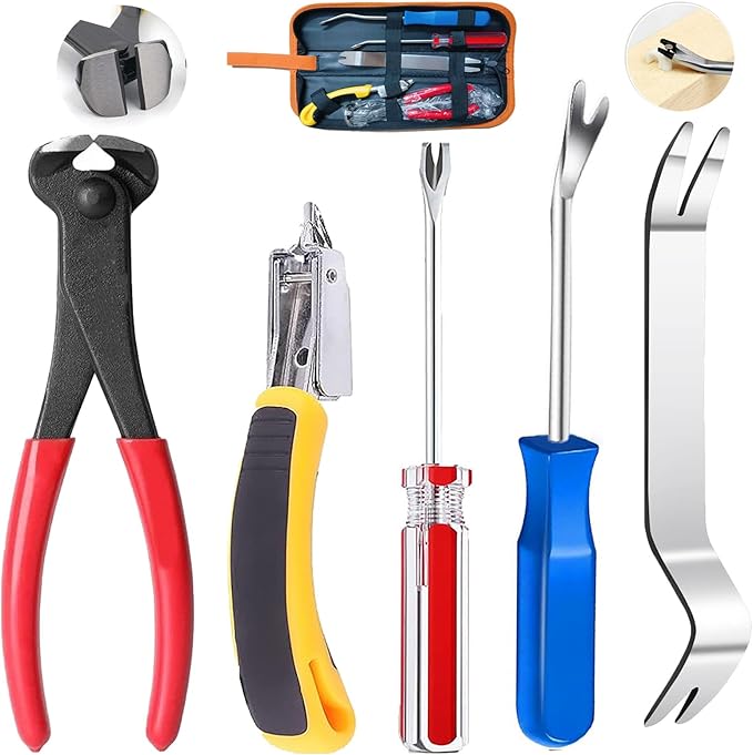 Puwany 5pcs Upholstery Staple Remover Tool with Nail Puller Pliers Tack Puller Staple Puller, Nail Remover Tool for Furniture Floor Carpet Wall Wooden Case Photo Frame，Zipper Package.