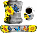 Keyboard Wrist Rest and Mouse Pad Wrist Support Set with Coasters, Non-Slip PU Base Ergonomic Gaming Mousepad for Home Office Working Studying Easy Typing & Pain Relief - Sunflower and Butterfly