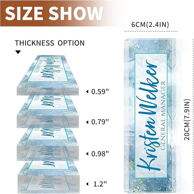 Name Plate for Desk, Desk Name Plate Personalized, Office Decor for Women Men, Acrylic Desktop Accessories, Office Appreciation Gifts for Boss Social Workers Nurse Teacher Employee (Blue Marble)