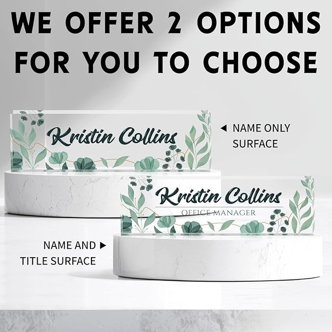 Custom Name Plate for Desk, Personalized Desk Name Plate on Clear Acrylic Glass, Appreciation Gifts for Teacher Employee Boss Coworkers Nurse, Office Desk Accessories for Women Men (Olive)