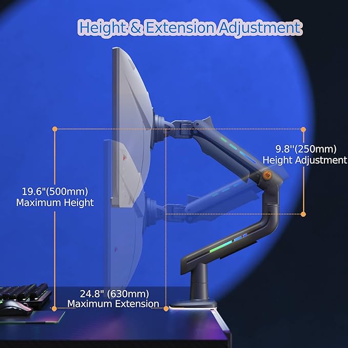 NB Gaming Monitor Arm or for 32 to 60 Inches Screen, Load up to 20 kg, VESA 75/100, RGB-Light, Heavy Duty, Multi Angle Adjustable, Premium Aluminum, Green